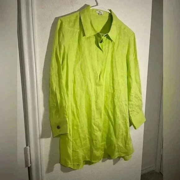 Tyler Boe Dora Linen Button Down Collared Tunic Shirt Wild Lime Womens Sz Medium - Picture 3 of 12